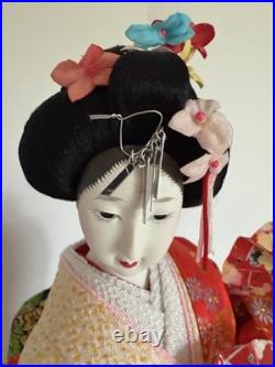 Vintage Japanese Oiran Doll Courtesan Bijin Ningyo Geisha Kimono Figurine 2 Fans