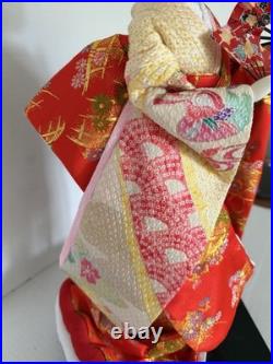 Vintage Japanese Oiran Doll Courtesan Bijin Ningyo Geisha Kimono Figurine 2 Fans