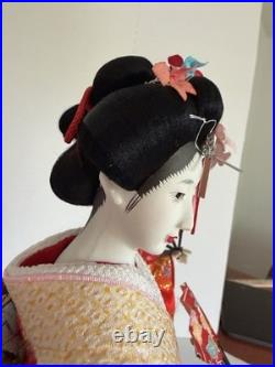 Vintage Japanese Oiran Doll Courtesan Bijin Ningyo Geisha Kimono Figurine 2 Fans
