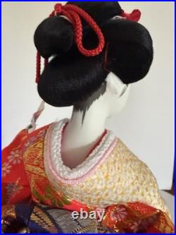 Vintage Japanese Oiran Doll Courtesan Bijin Ningyo Geisha Kimono Figurine 2 Fans