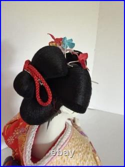 Vintage Japanese Oiran Doll Courtesan Bijin Ningyo Geisha Kimono Figurine 2 Fans