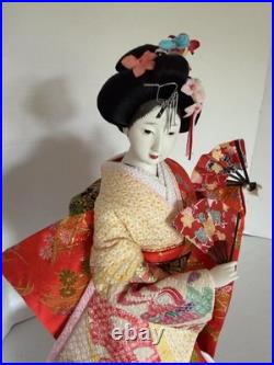 Vintage Japanese Oiran Doll Courtesan Bijin Ningyo Geisha Kimono Figurine 2 Fans