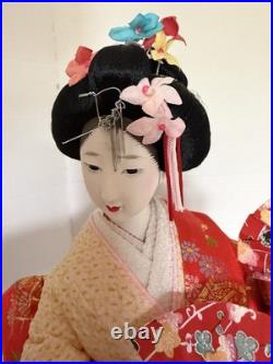 Vintage Japanese Oiran Doll Courtesan Bijin Ningyo Geisha Kimono Figurine 2 Fans