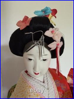 Vintage Japanese Oiran Doll Courtesan Bijin Ningyo Geisha Kimono Figurine 2 Fans