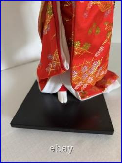 Vintage Japanese Oiran Doll Courtesan Bijin Ningyo Geisha Kimono Figurine 2 Fans