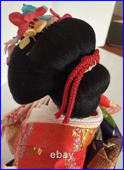 Vintage Japanese Oiran Doll Courtesan Bijin Ningyo Geisha Kimono Figurine 2 Fans