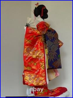 Vintage Japanese Oiran Doll Courtesan Bijin Ningyo Geisha Kimono Figurine 2 Fans