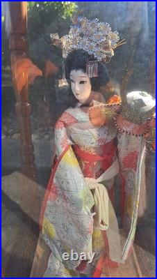 Vintage Japanese Oyama Doll Dojyoji Kimono Geisha Maiko Drum H 18.8in & Case