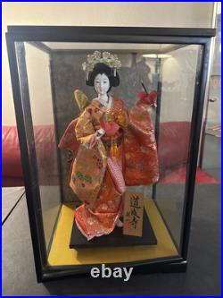 Vintage Japanese Oyama Percussion Geisha Doll In Enclosed Glass Case
