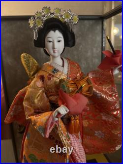 Vintage Japanese Oyama Percussion Geisha Doll In Enclosed Glass Case