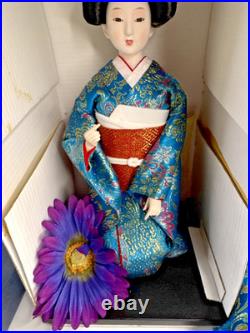 Vintage Japanese Porcelain Face Geisha doll with Koto. 11 Sitting Blue + extras