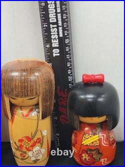 Vintage Japanese Sosaku Kokeshi Doll Lot Set of 3 Signed Wooden Folk Art Craft