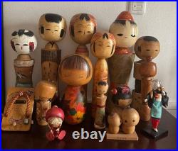 Vintage Japanese Sosaku Kokeshi Folk Art Wood Dolls Mixed Lot 16+ Pieces? C233