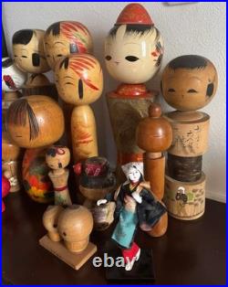 Vintage Japanese Sosaku Kokeshi Folk Art Wood Dolls Mixed Lot 16+ Pieces? C233