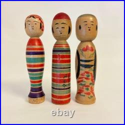Vintage Japanese Togatta Kokeshi Dolls Set of 3 Sato Ushizo 15cm Wood
