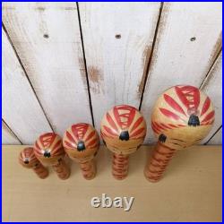 Vintage Japanese Togatta Kokeshi Dolls Set of 5 Sato Teruo 15-36cm