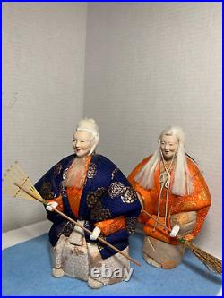 Vintage Japanese Traditional Kimekomi Pair Dolls 8 -8.5 height