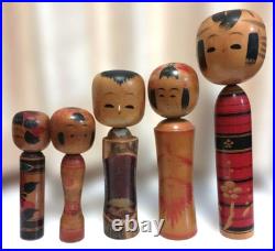 Vintage Japanese Traditional Wooden Kokeshi Dolls Miyagi Prefecture 5Type Set