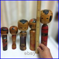 Vintage Japanese Traditional Wooden Kokeshi Dolls Miyagi Prefecture 5Type Set