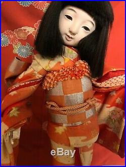 Vintage Japanese ichimatsu doll 17 inches rea kimono free shipping from japan