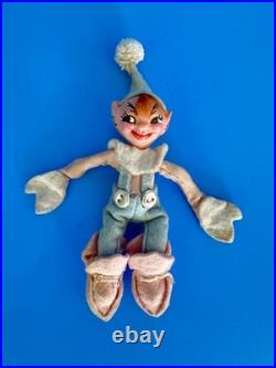 Vintage Jump Jump Elf Doll Holiday House Blue Pink Felt 5.5 Beatrice Mattel