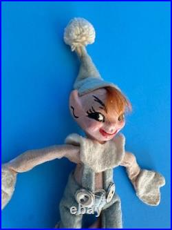 Vintage Jump Jump Elf Doll Holiday House Blue Pink Felt 5.5 Beatrice Mattel