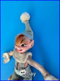 Vintage Jump Jump Elf Doll Holiday House Blue Pink Felt 5.5 Beatrice Mattel