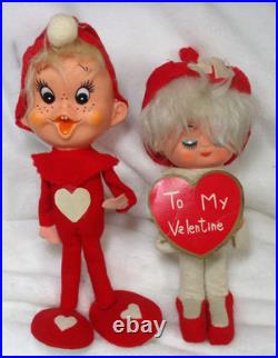 Vintage Kitsch Pixie Elf To My Valentine Felt Rubber Face Doll Japan 8 & Boy