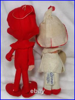 Vintage Kitsch Pixie Elf To My Valentine Felt Rubber Face Doll Japan 8 & Boy