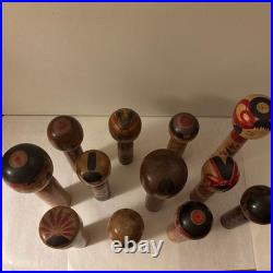 Vintage Kokeshi Doll Lot. 12 Old Pieces Traditional Japanese Art Collectibles