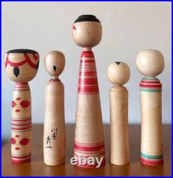 Vintage Kokeshi Dolls Set 5 Sanpei Sato Kakizawa Wood 16-24cm Collectible 15+