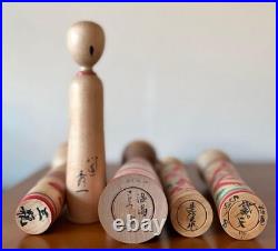Vintage Kokeshi Dolls Set 5 Sanpei Sato Kakizawa Wood 16-24cm Collectible 15+