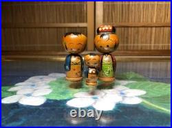 Vintage Kokeshi Family Set Handcrafted Collectible Traditional Dolls