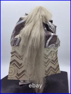 Vintage Large Kabuki Doll Japan 11 Kagami Jishi White Lion Dance Silk, Nishi