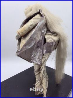 Vintage Large Kabuki Doll Japan 11 Kagami Jishi White Lion Dance Silk, Nishi