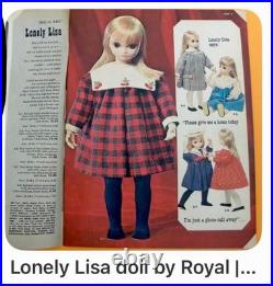 Vintage Lonely Lisa 20 Big Eyed Doll by Royal Doll Co. 1964 3-1 Cherries Colar