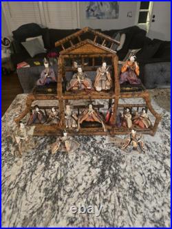 Vintage Lot 14 Japanese Hina Dolls & stand