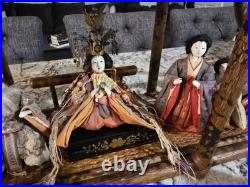 Vintage Lot 14 Japanese Hina Dolls & stand