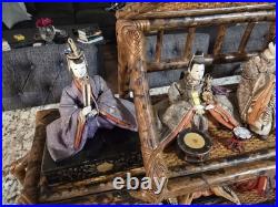 Vintage Lot 14 Japanese Hina Dolls & stand