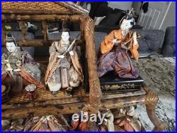 Vintage Lot 14 Japanese Hina Dolls & stand