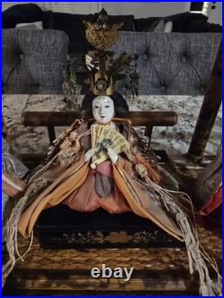 Vintage Lot 14 Japanese Hina Dolls & stand