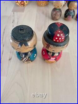Vintage Lot of 22 Wooden Japanese Kokeshi Dolls Bobble Heads Traditional Modern Vintage Lot of 22 Wooden Japanese Kokeshi Dolls Bobble Heads Traditional Modern