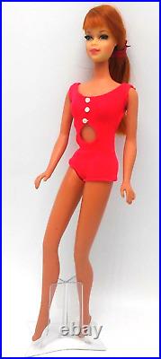 Vintage MOD ified Red Copper Penny Hair Stacey Doll Swimsuit Stand Ribbon Unique