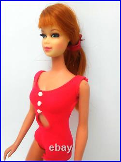 Vintage MOD ified Red Copper Penny Hair Stacey Doll Swimsuit Stand Ribbon Unique