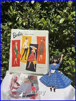 Vintage Mattel Brunette PONYTAIL BARBIE DOLL All Original #4 1959 Case Included