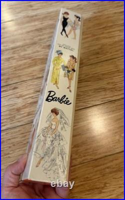 Vintage Mattel Bubble Cut Brunette Barbie With Box Stand & Outfit Red Swimsuit