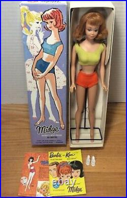 Vintage Mattel Midge Doll 860 Titian In Original Box With Stand Shoes Booklet