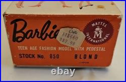 Vintage Mattel ORIGINAL 1959 #3 Ponytail Barbie Doll #850 Teeanage Fashion WithBOX