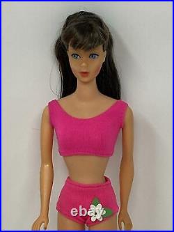 Vintage Mattel Standard Body Pink Skin Barbie Doll #1190 Dark BRUNETTE & Bikini
