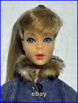 Vintage Mattel Twist'n Turn Barbie Doll 1966 Japan Sand Ash Blonde Denim Dress